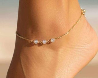 Rainbow Moonstone Beaded Anklet, June Birthstone /Handmade Jewelry/ Gemstone Anklet, Birthstone Anklet, Summer Jewelry, Dainty Anklet, Boho