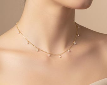 Rainbow Moonstone Necklace, June Birthstone Jewelry, Dainty Gemstone Choker Necklace, Layered Necklace, Gift for Her