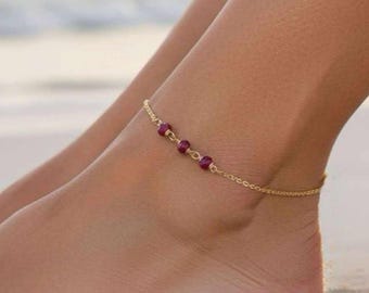Ruby Anklet, July Birthstone /Handmade Jewelry/ Gemstone Anklet, Dainty Anklets for Women, Birthstone Anklet, Summer Jewelry, Dainty Anklet