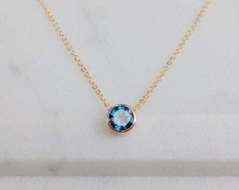 Tiny Genuine London Blue Topaz Necklace, December Birthstone / Handmade Jewelry / Topaz Necklace Gold, Silver Necklace, Necklaces for Women