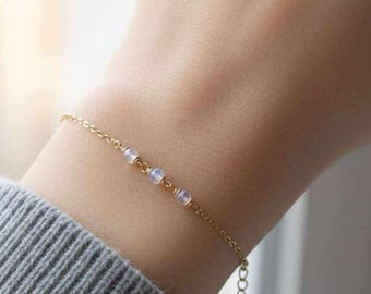 Rainbow Moonstone Bracelet, June Birthstone / Handmade Jewelry / Moonstone Bracelet, Bracelet for Women, Stacked Bracelet, Summer Jewelry
