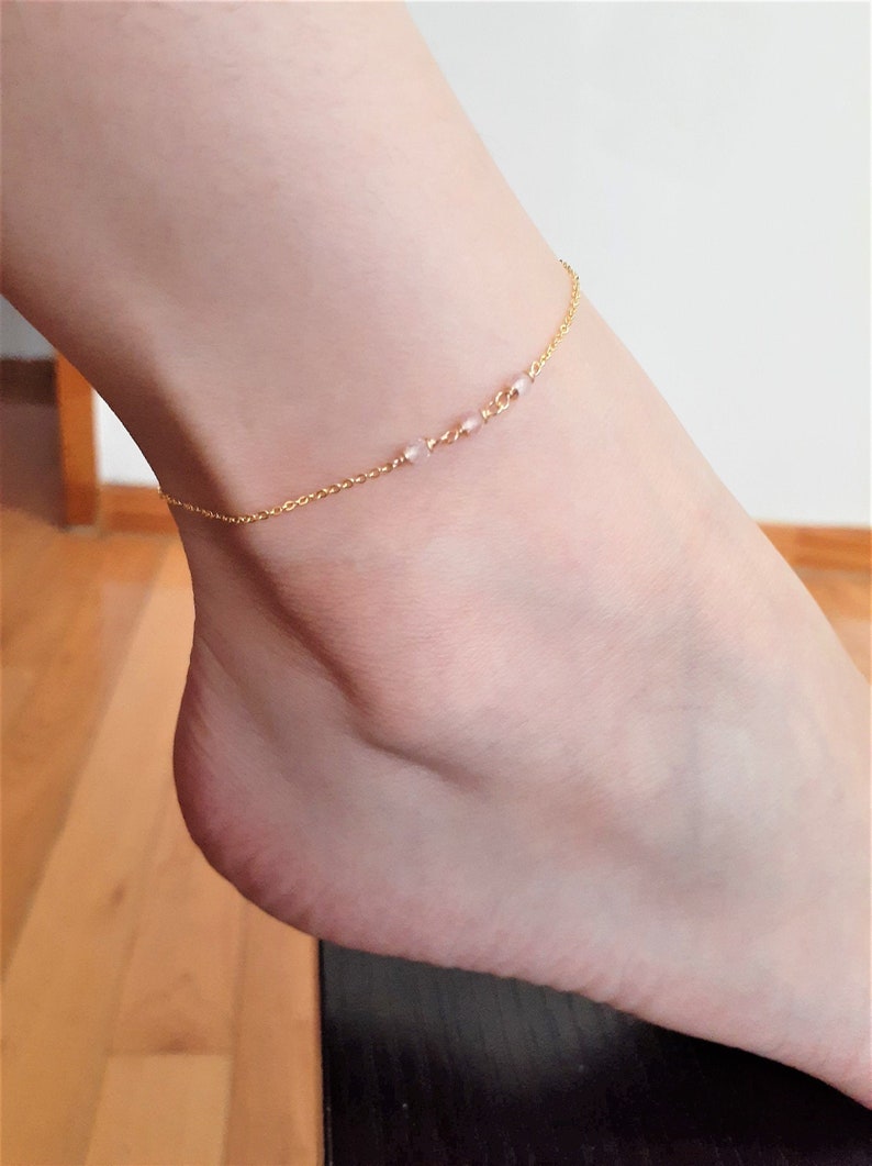 Rose Quartz Anklet Dainty Ankle Bracelet /handmade Jewelry/ Etsy