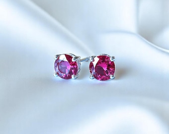 Ruby Stud Earrings for Women | Pink Gemstone Studs | July Birthstone Jewelry | Dainty Everyday Earrings | Handmade Gift for Her