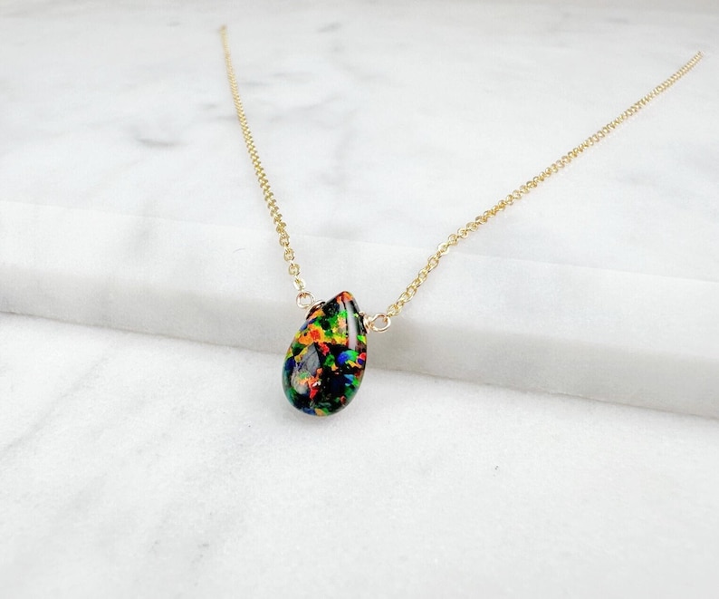 Black Opal Necklace • October Birthstone • Handmade Jewelry • Opal Necklace • Necklaces for Women • Birthstone Necklace • Gemstone Necklace