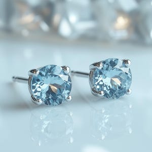 Aquamarine Stud Earrings – March Birthstone Minimalist Studs, Delicate Everyday Earrings, Gift for Her, Gift for Bridesmaids, Mother
