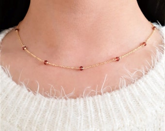 Genuine Garnet Necklace, January Birthstone / Handmade Jewelry / Necklaces for Women, Garnet Choker, Birthstone Choker, Layered Necklace