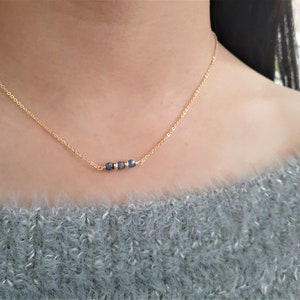 Blue Sapphire Bar Necklace, September Birthstone /Handmade Jewelry/ Beaded Choker, Necklaces for Women, Gemstone Necklace, Layered Necklace