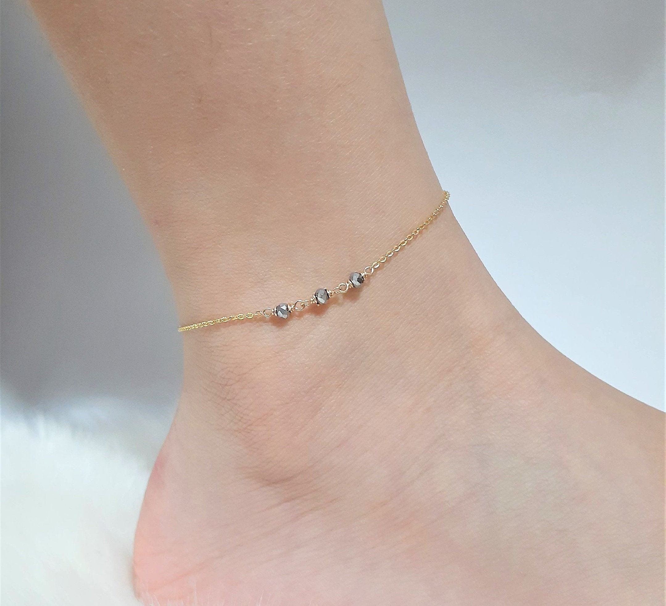 Dainty Two Toned Anklet Silver Pyrite Ankle Bracelet / | Etsy