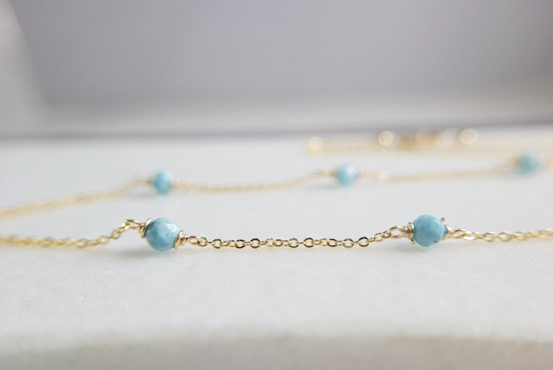 Larimar Necklace • Gemstone Choker • Handmade Jewelry • Beaded Choker • Simple Gold Necklace • Gemstone Necklace • Necklaces for Women • Layered Necklace