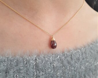 Garnet Necklace, January Birthstone Necklace /Handmade Jewelry/ Necklaces for Women, Garnet Pendant, Simple Gold Necklace, Gemstone Necklace