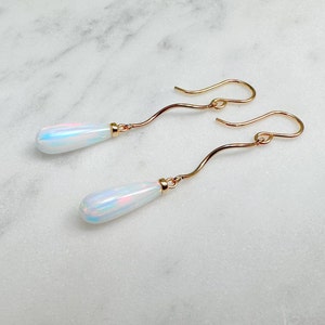 Opal Earrings, October Birthstone /Handmade Jewelry/ Opal Long Dangle Earrings, Gold Opal Earrings, Dainty Gemstone Earrings, Minimalist