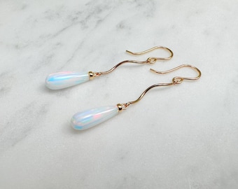 Opal Earrings, October Birthstone /Handmade Jewelry/ Opal Long Dangle Earrings, Gold Opal Earrings, Dainty Gemstone Earrings, Minimalist