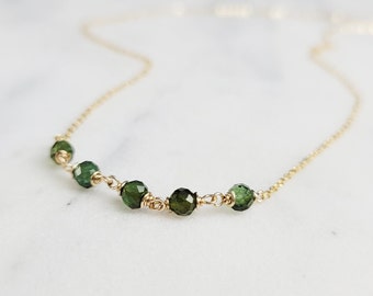 Green Tourmaline Necklace, October Birthstone Necklace / Handmade Jewelry / Gemstone Choker, Layered Necklace, Necklaces for Women, Dainty