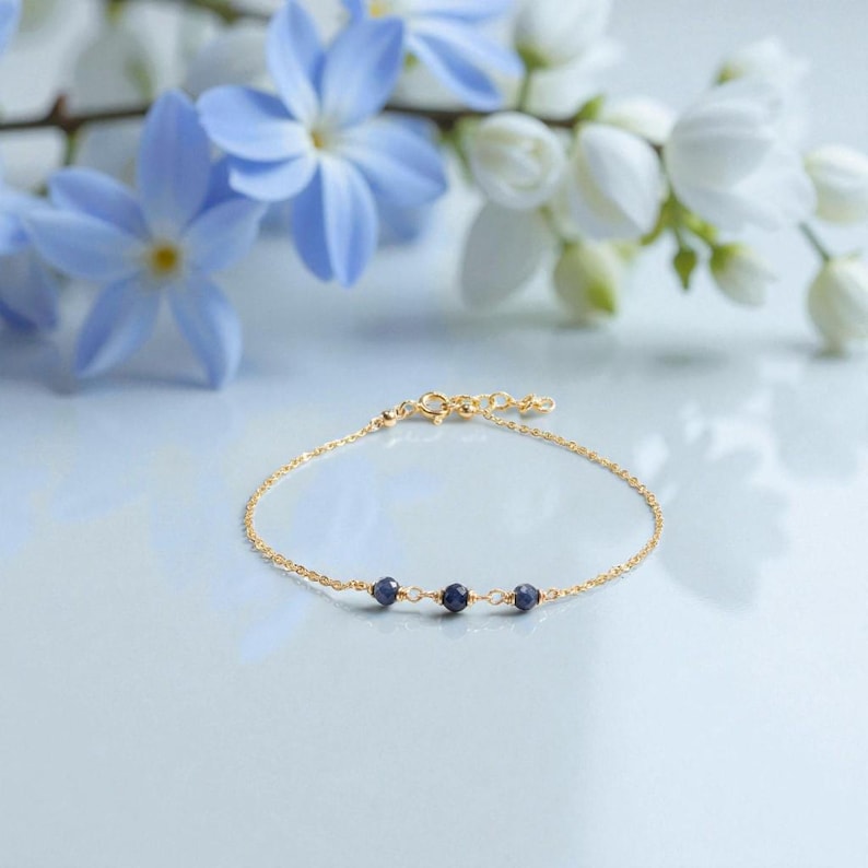 Genuine Sapphire Anklet, September Birthstone / Handmade Jewelry / Sapphire Ankle Bracelet, Gold Chain Anklet, Anklets for Women, Delicate