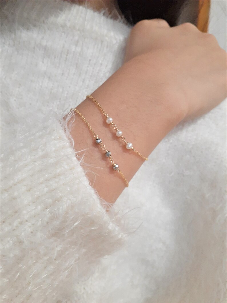 Zierliche zwei getönte Armband Silber Pyrit Armband / | Etsy