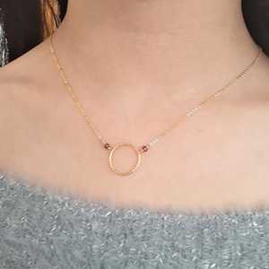 Genuine Garnet Necklace, January Birthstone / Handmade Jewelry / Simple Gold Necklace, Silver Necklace, Necklaces for Women, Hoop Necklace