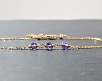 Purple Amethyst Anklet, February Birthstone Anklet / Handmade Jewelry / Gemstone Anklet, Stacked Anklet, Summer Jewelry, Silver Anklet, Boho