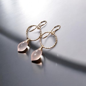 Worn on Gina Rodriguez, Pink Chalcedony Earrings / Handmade Jewelry/ Hoop Earrings, Gemstone Earrings, Dainty Earrings, Everyday Earrings