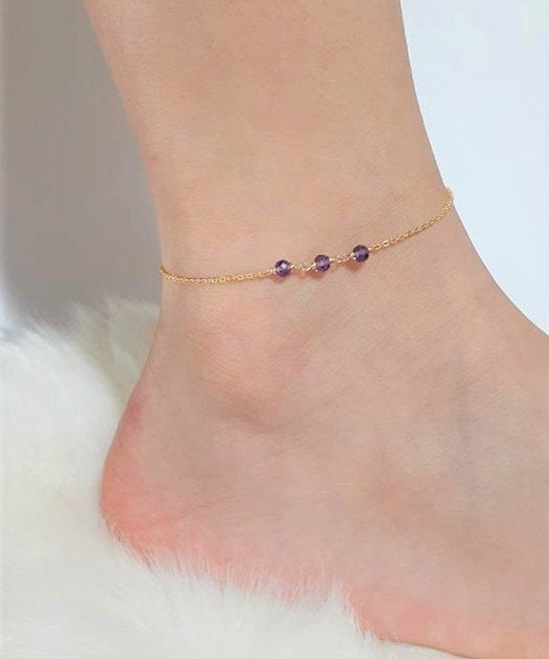 Dainty Amethyst Anklet February Birthstone / Handmade Jewelry - Etsy