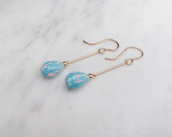 Opal Earrings, October Birthstone /Handmade Jewelry/ Opal Long Dangle Earrings, Gold Opal Earrings, Dainty Gemstone Earrings, Minimalist