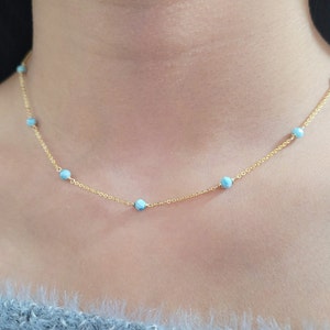 Larimar Necklace • Gemstone Choker • Handmade Jewelry • Beaded Choker • Simple Gold Necklace • Gemstone Necklace • Necklaces for Women • Layered Necklace