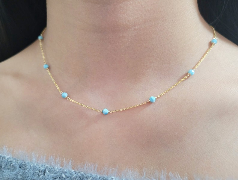 Larimar Necklace • Gemstone Choker • Handmade Jewelry • Beaded Choker • Simple Gold Necklace • Gemstone Necklace • Necklaces for Women • Layered Necklace