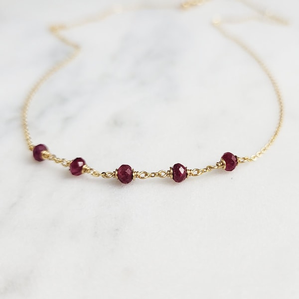 Genuine Ruby Necklace, July Birthstone / Handmade Jewelry / Necklaces for Women, Simple Gold Necklace, Gemstone Necklace, Gemstone Choker