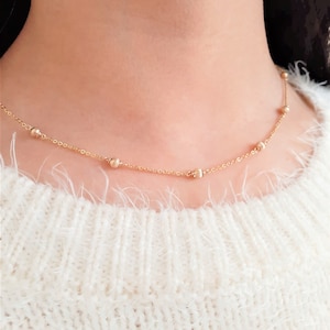 Delicate Gold Necklace for Women, Layered Necklace /Handmade Jewelry/ Choker Necklace, Gold Choker, Beaded Choker, Dainty Necklace, Boho