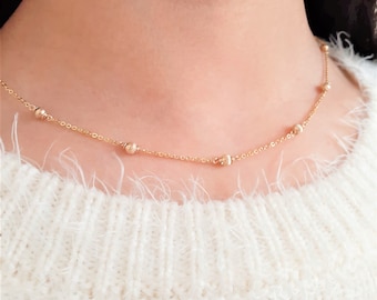 Delicate Gold Necklace for Women, Layered Necklace /Handmade Jewelry/ Choker Necklace, Gold Choker, Beaded Choker, Dainty Necklace, Boho