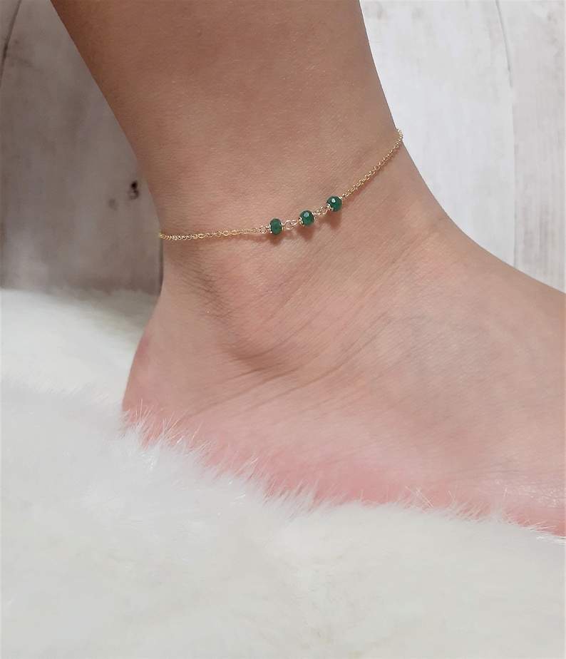 Genuine Emerald Anklet May Birthstone / Handmade Jewelry / | Etsy