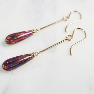 Opal Earrings • October Birthstone • Handmade Jewelry • Opal Long Dangle Earrings • Gold Opal Earrings • Dainty Gemstone Earrings • Minimalist Earrings