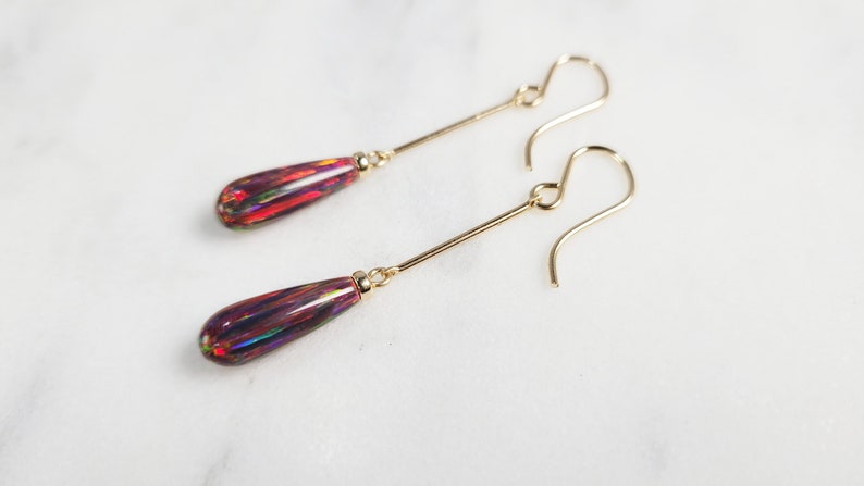 Opal Earrings • October Birthstone • Handmade Jewelry • Opal Long Dangle Earrings • Gold Opal Earrings • Dainty Gemstone Earrings • Minimalist Earrings