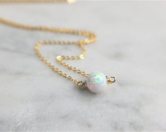 White Opal Necklace, October Birthstone / Handmade Jewelry / Gemstone Necklace, Necklaces for Women, Gemstone Choker, Beaded Choker, Dainty