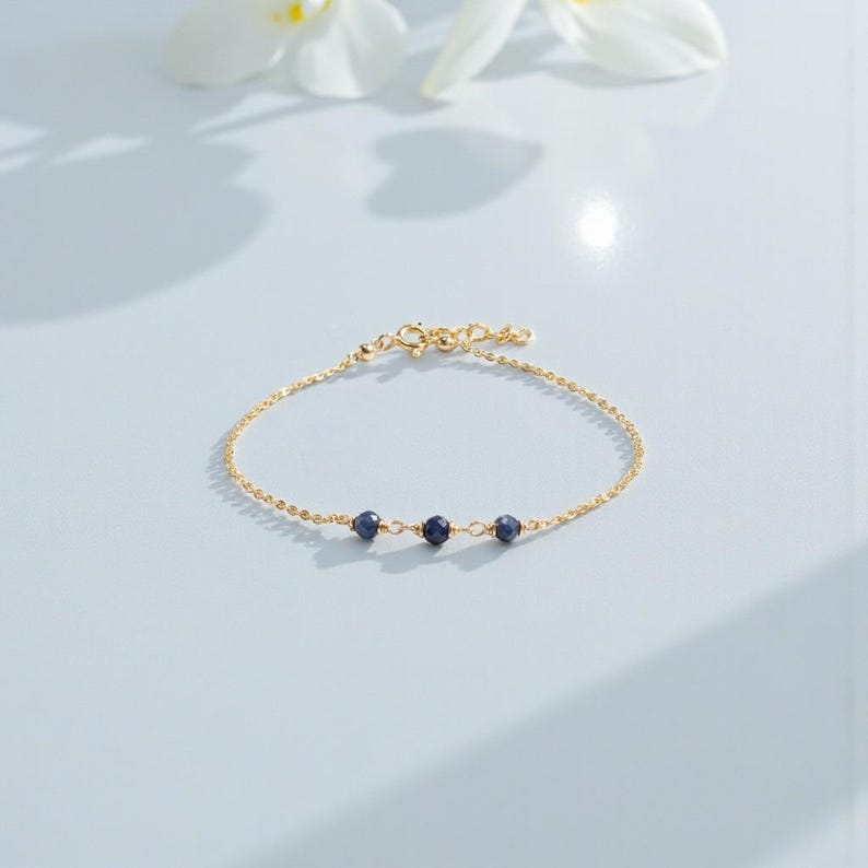 Genuine Sapphire Anklet, September Birthstone / Handmade Jewelry / Sapphire Ankle Bracelet, Gold Chain Anklet, Anklets for Women, Delicate