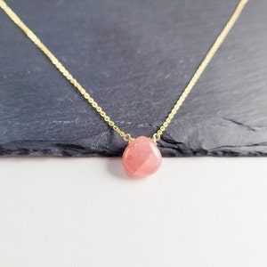 Dainty Rhodochrosite Necklace, Necklaces for Women / Handmade Jewelry /Rhodochrosite Pendant, Delicate Layering, Simple Gold Necklace Silver