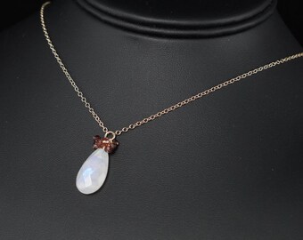 Moonstone Garnet Necklace, Worn on Candice Accola / Handmade Jewelry / Necklaces for Women, Gemstone Necklace, Birthstone Necklace, Pendant