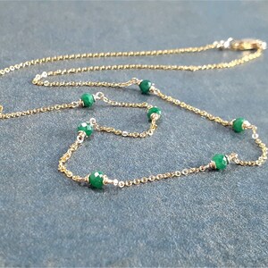 Genuine Emerald Necklace • May Birthstone • Handmade Jewelry • Necklaces for Women • Gemstone Necklace • Layered Necklace • Beaded Choker • Simple Gold Necklace