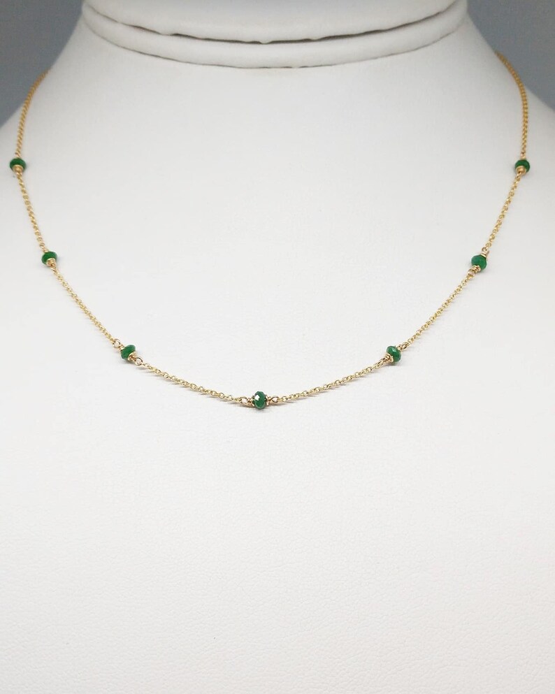 Genuine Emerald Necklace • May Birthstone • Handmade Jewelry • Necklaces for Women • Gemstone Necklace • Layered Necklace • Beaded Choker • Simple Gold Necklace