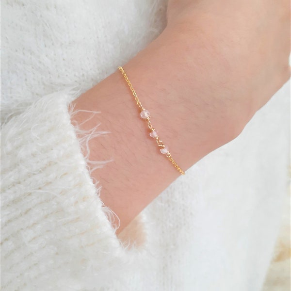 Dainty Rose Quartz Bracelet, Bracelets for Women / Handmade Jewelry / Rose Quartz Jewelry, Gold Chain Bracelet or Sterling Silver, Delicate