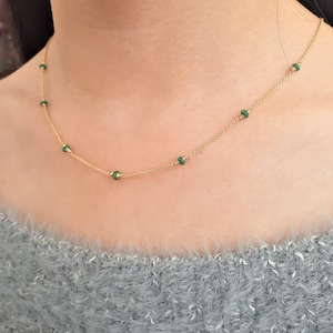 Genuine Emerald Necklace • May Birthstone • Handmade Jewelry • Necklaces for Women • Gemstone Necklace • Layered Necklace • Beaded Choker • Simple Gold Necklace