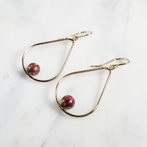 Red Fire Opal Earrings, October Birthstone /Handmade Jewelry/ Opal Long Dangle Earrings, Gold Opal Earrings, Dainty Gemstone Earrings