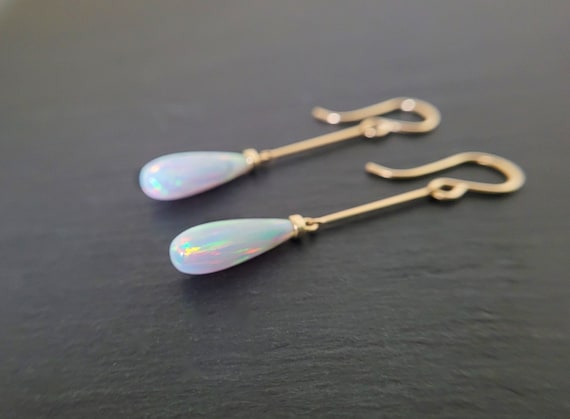 Opal Earrings, October Birthstone /Handmade Jewelry/ Opal Long Dangle Earrings, Gold Opal Earrings, Dainty Gemstone Earrings, Minimalist