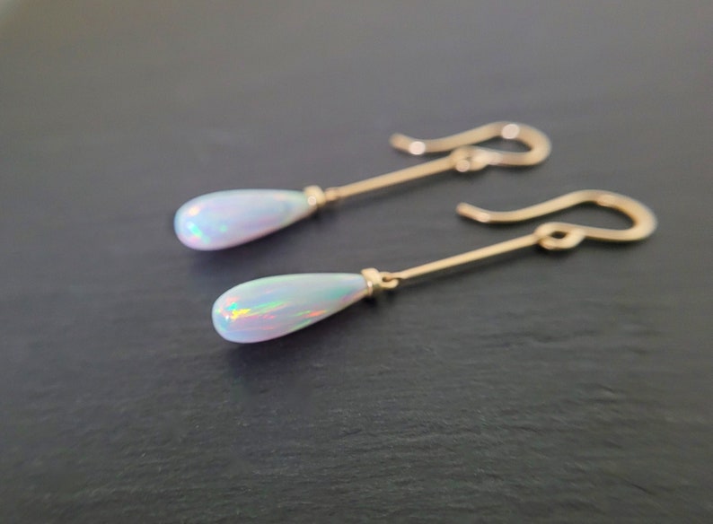 Opal Earrings • October Birthstone • Handmade Jewelry • Opal Long Dangle Earrings • Gold Opal Earrings • Dainty Gemstone Earrings • Minimalist Earrings