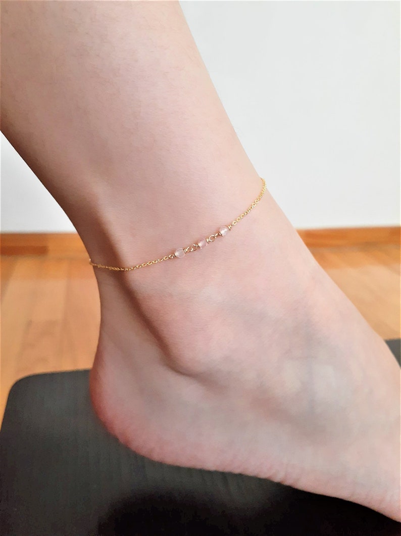 Rose Quartz Anklet Dainty Ankle Bracelet /handmade Jewelry/ Etsy