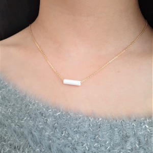 White Agate Floating Necklace, Fidget Necklace /Handmade Jewelry/ Necklaces for Women, Stress Relief, Simple Gold Necklace, Layered Dainty