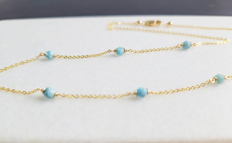 Larimar Necklace • Gemstone Choker • Handmade Jewelry • Beaded Choker • Simple Gold Necklace • Gemstone Necklace • Necklaces for Women • Layered Necklace