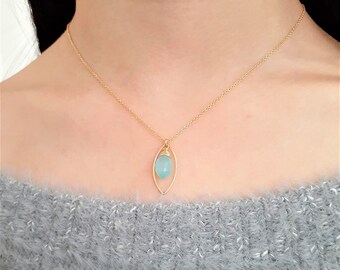 Blue Chalcedony Necklace, Gemstone Necklace / Handmade Jewelry / Necklaces for Women, Simple Gold Necklace, Layered Necklace, Dainty Boho