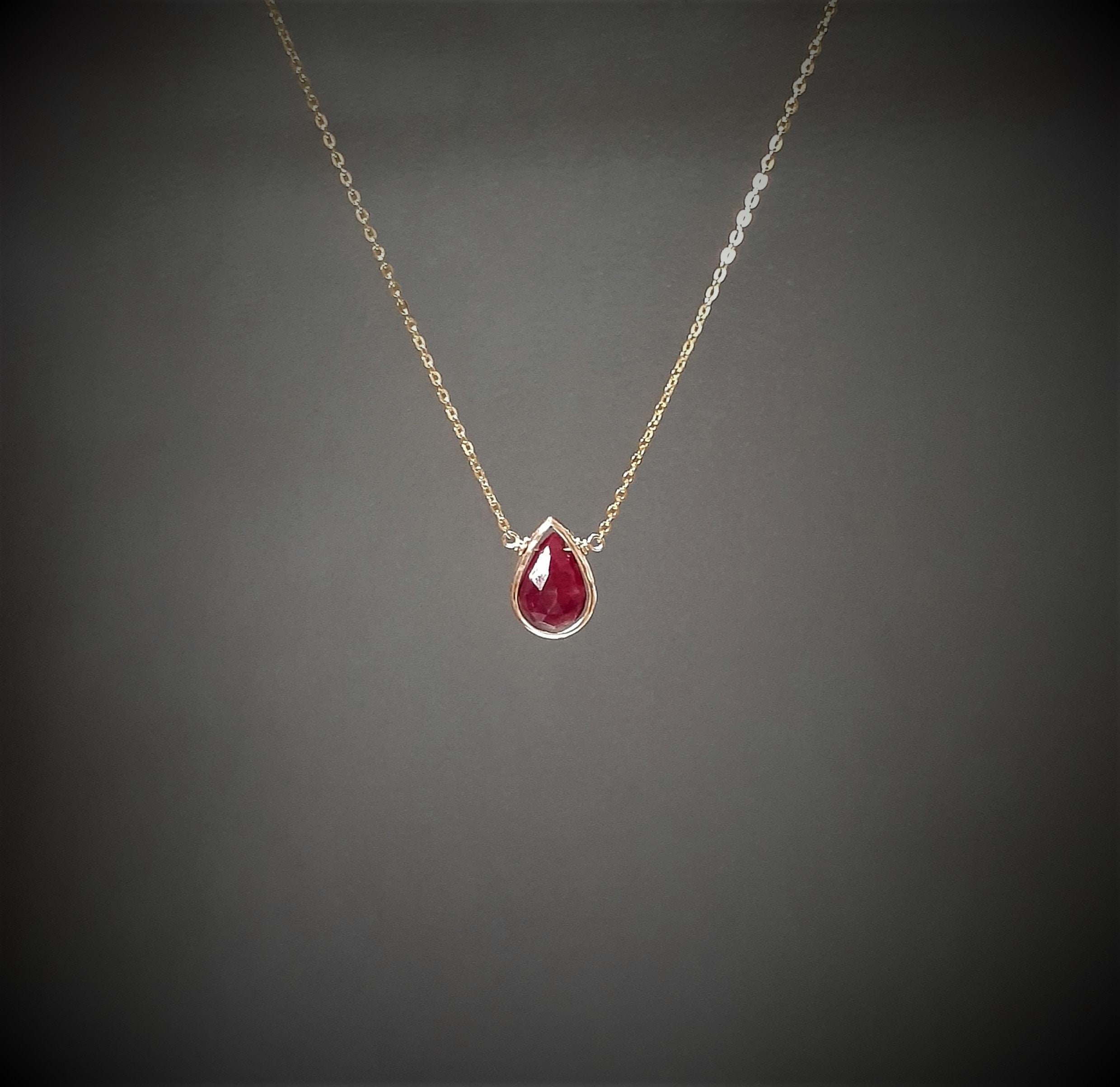 Genuine Ruby Necklace, July Birthstone / Handmade Jewelry / Ruby Pend…