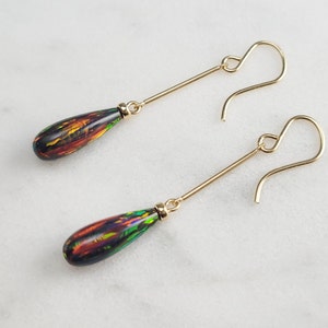 Opal Earrings • October Birthstone • Handmade Jewelry • Opal Long Dangle Earrings • Gold Opal Earrings • Dainty Gemstone Earrings • Minimalist Earrings