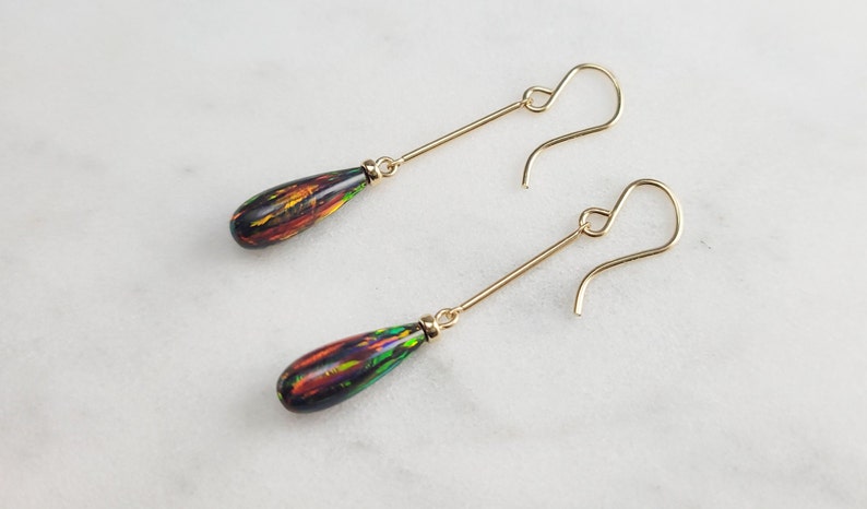 Opal Earrings • October Birthstone • Handmade Jewelry • Opal Long Dangle Earrings • Gold Opal Earrings • Dainty Gemstone Earrings • Minimalist Earrings